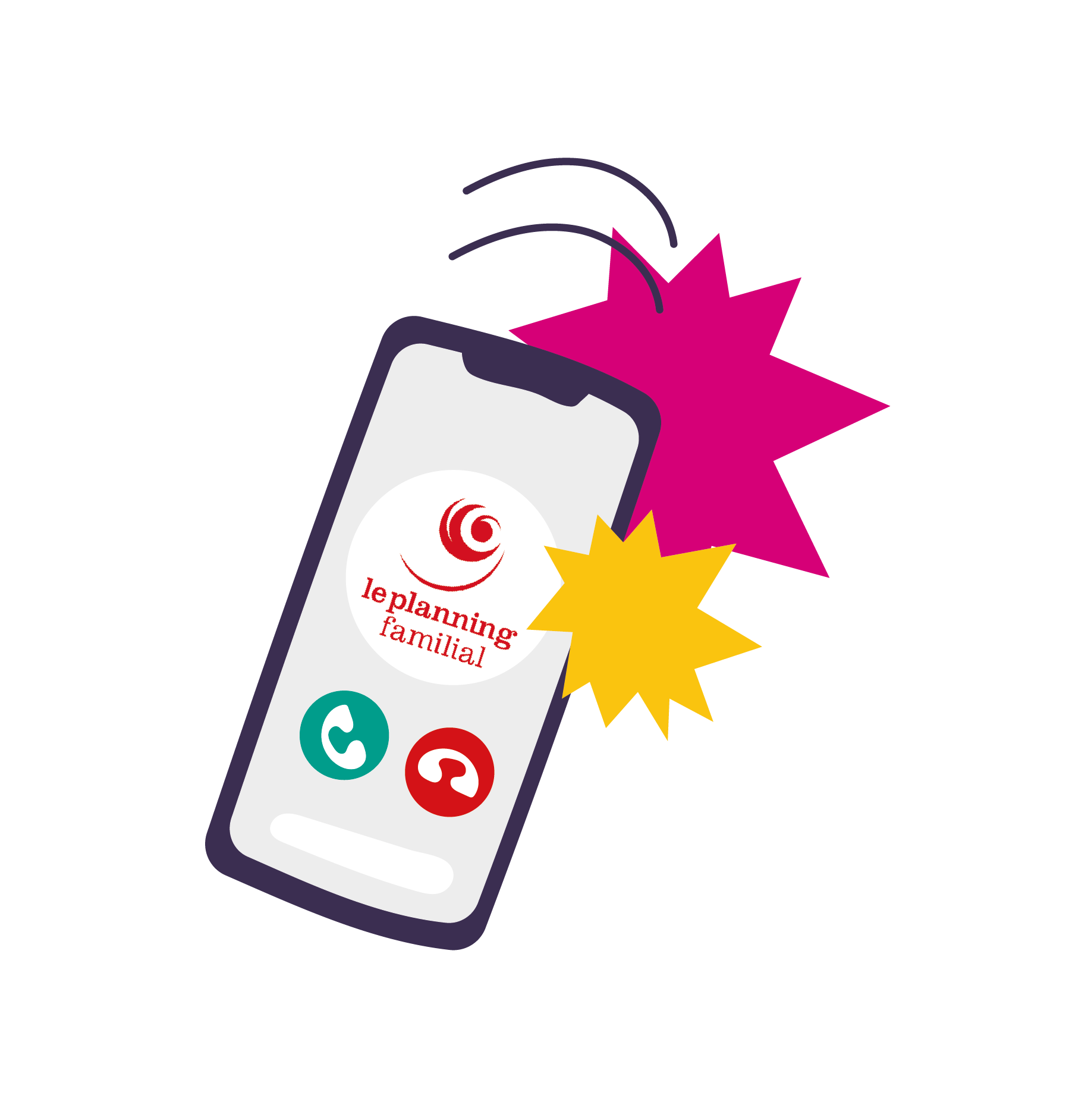 elements-graphiques-PF_Eve Gentilhomme (3) Image illustration d'un téléphone qui vibre avec le logo du planning familial sur l'écran